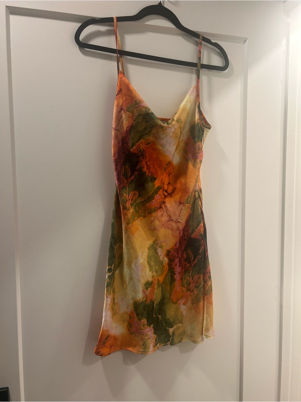 Nasty Gal Multicolor Satin Slip Dress - Green, Orange, Gold